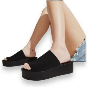STEVE‎ MADDEN Women's Iconic Black Slinky Platform Wedge Sandal Size 11.5 | EUC