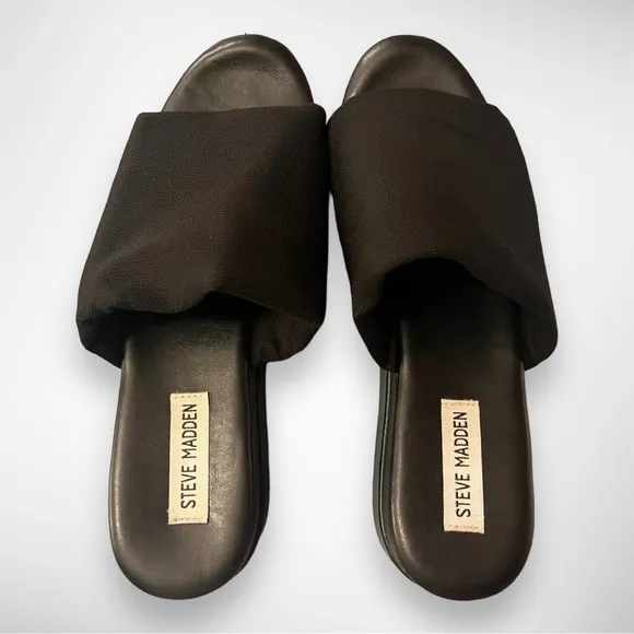 STEVE‎ MADDEN Women's Iconic Black Slinky Platform Wedge Sandal Size 11.5 | EUC