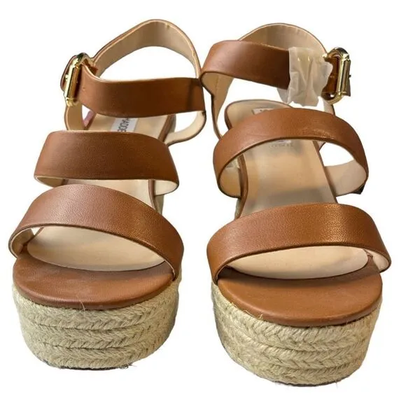 STEVE MADDEN Women's Valery Espadrille Wedge Sandals Cognac Brown Size 8.5 NEW