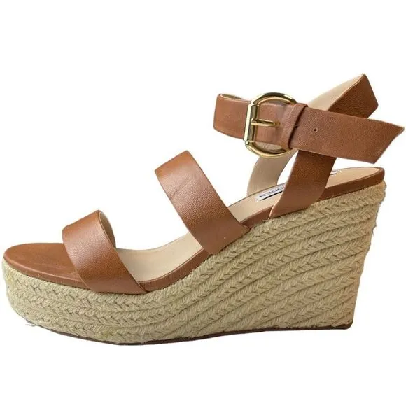 STEVE MADDEN Women's Valery Espadrille Wedge Sandals Cognac Brown Size 8.5 NEW