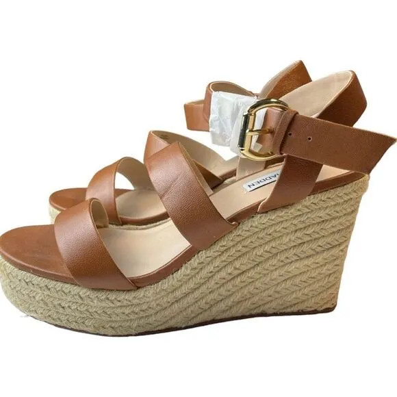 STEVE MADDEN Women's Valery Espadrille Wedge Sandals Cognac Brown Size 8.5 NEW