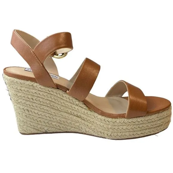 STEVE MADDEN Women's Valery Espadrille Wedge Sandals Cognac Brown Size 8.5 NEW