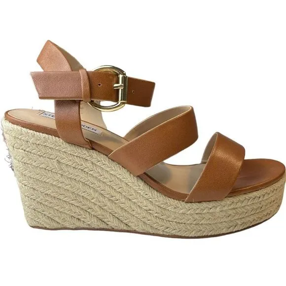 STEVE MADDEN Women's Valery Espadrille Wedge Sandals Cognac Brown Size 8.5 NEW
