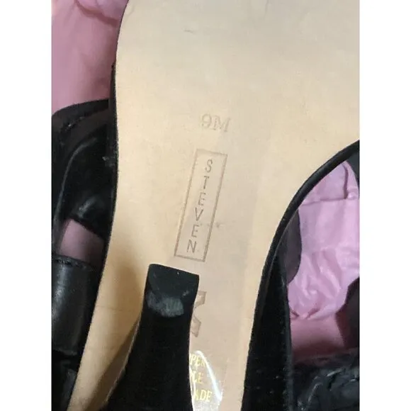 Steven Steve Madden Leather Heels Shoes Sandals Black Women's 9 US New In Box