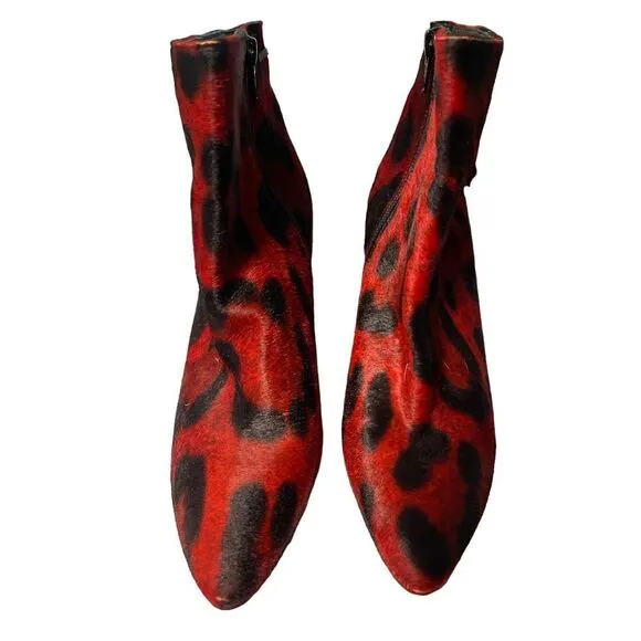 Striking Red Leopard Print Ankle Boots with Tassel Detail‎ High Heel Booties