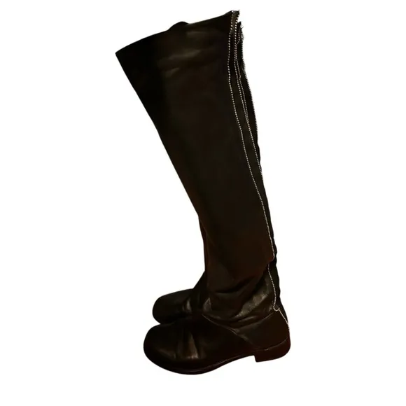 Stuart Weitzman Black Leather knee high boots with silver beads size 9