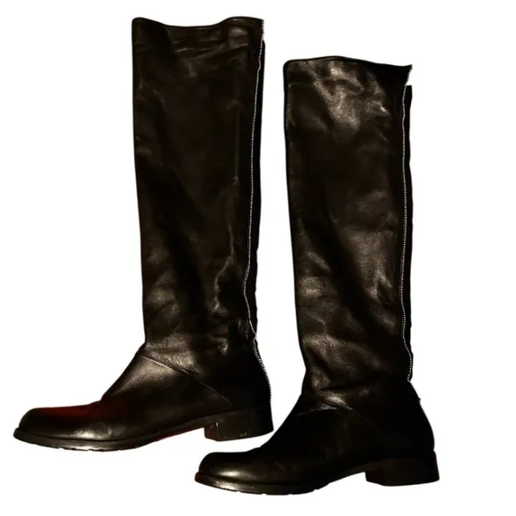 Stuart Weitzman Black Leather knee high boots with silver beads size 9
