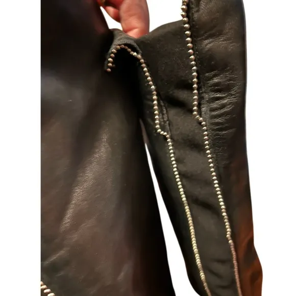 Stuart Weitzman Black Leather knee high boots with silver beads size 9