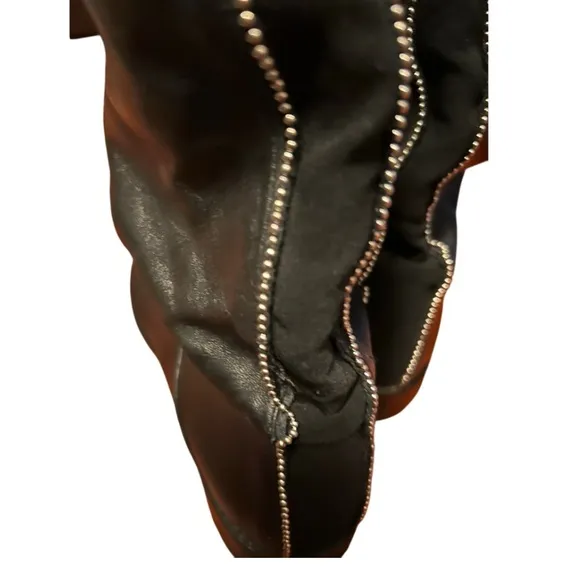 Stuart Weitzman Black Leather knee high boots with silver beads size 9