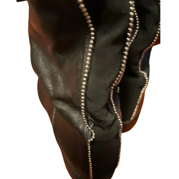 Stuart Weitzman Black Leather knee high boots with silver beads size 9