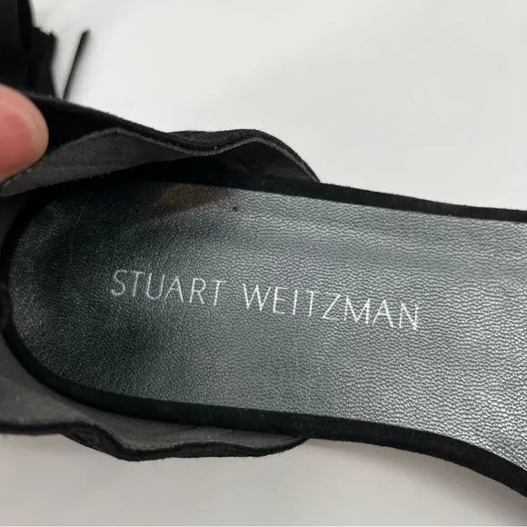 Stuart Weitzman Corbata Black Suede Ankle Wrap Sandals, size 8