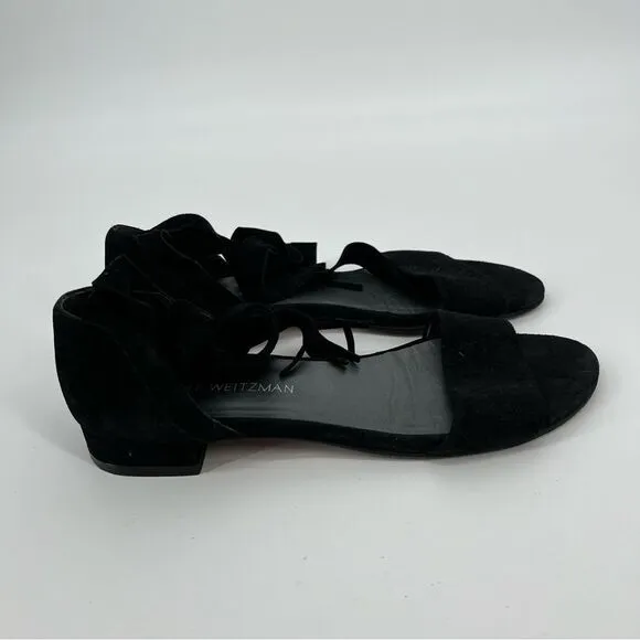 Stuart Weitzman Corbata Black Suede Ankle Wrap Sandals, size 8