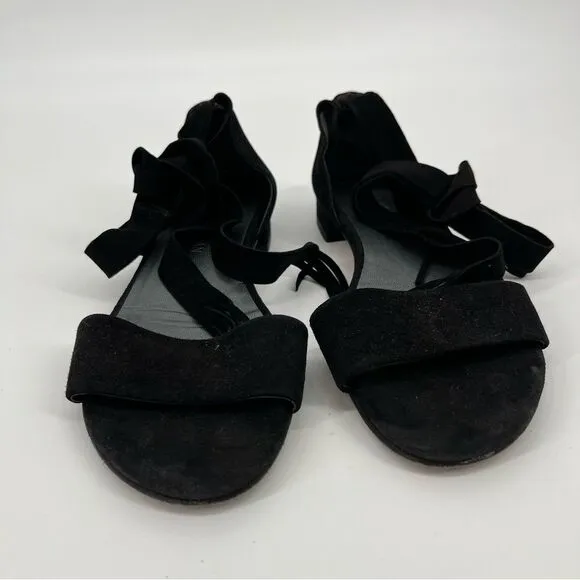 Stuart Weitzman Corbata Black Suede Ankle Wrap Sandals, size 8