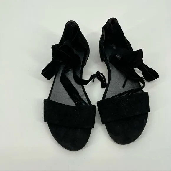 Stuart Weitzman Corbata Black Suede Ankle Wrap Sandals, size 8