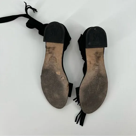 Stuart Weitzman Corbata Black Suede Ankle Wrap Sandals, size 8