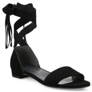 Stuart Weitzman Corbata Black Suede Ankle Wrap Sandals, size 8