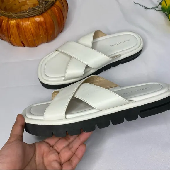 Stuart Weitzman Elodie Leather Slide Sandal Womens Size 6