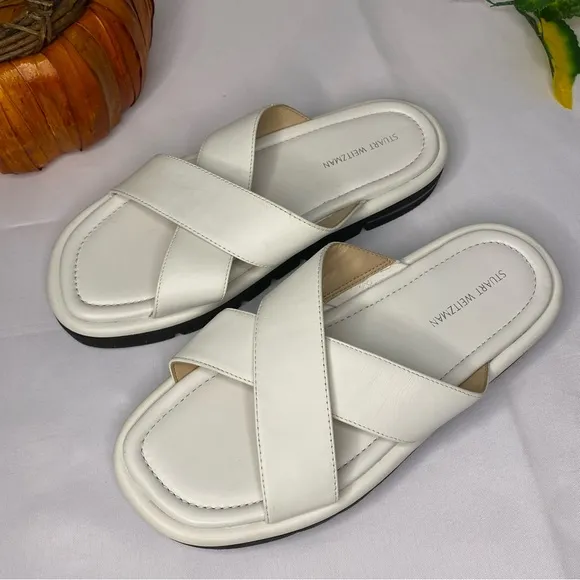 Stuart Weitzman Elodie Leather Slide Sandal Womens Size 6