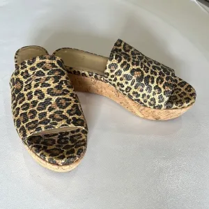Stuart Weitzman Flat-out Leopard and Cork Platform Wedge in size 7.5 M