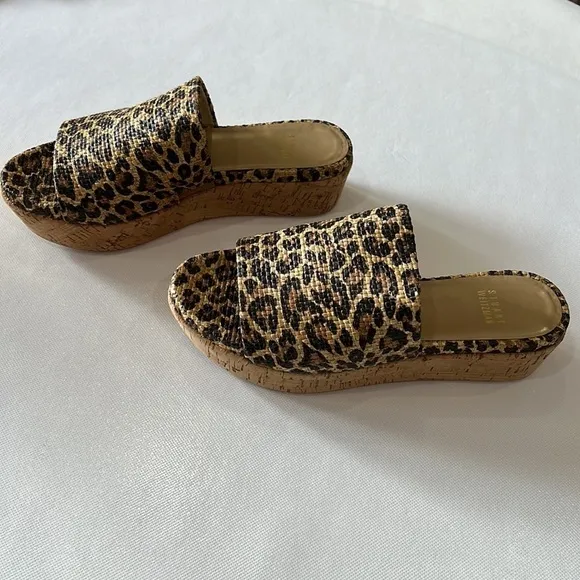 Stuart Weitzman Flat-out Leopard and Cork Platform Wedge in size 7.5 M