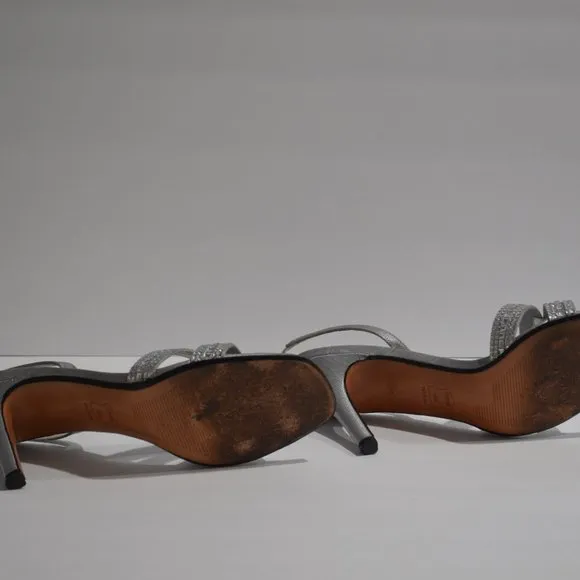 Stuart Weitzman Rockstar Silver Rhinestone Slingback, Made in Spain, Size 9 M