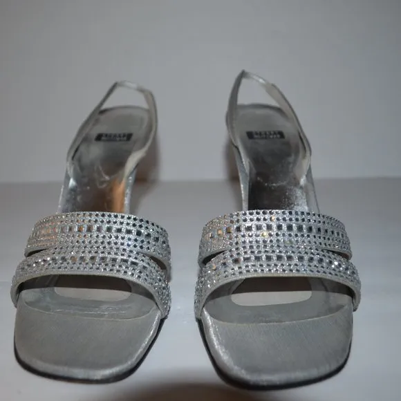 Stuart Weitzman Rockstar Silver Rhinestone Slingback, Made in Spain, Size 9 M
