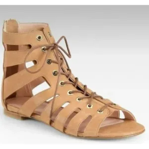 Stuart Weitzman Sandals Size 8.5 Brown Gladiator Lace Neutral Timeless Boho Chic