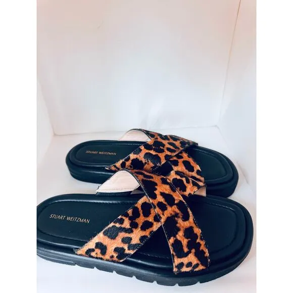 Stuart Weitzman Shoes  Elodie Cross Lug Slide Sandal In Leopard Print size 7