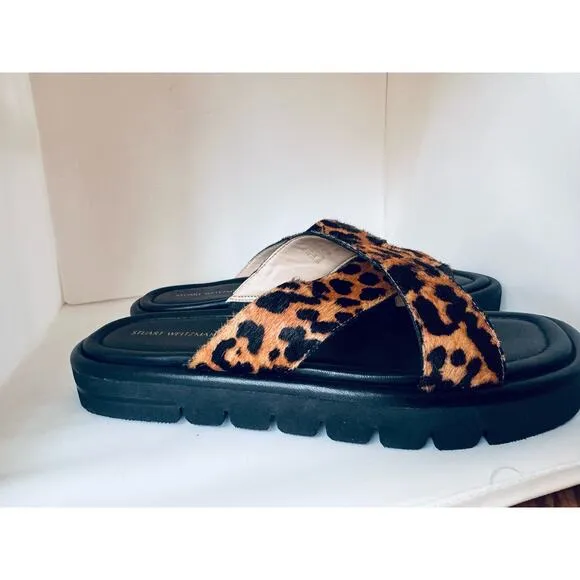Stuart Weitzman Shoes  Elodie Cross Lug Slide Sandal In Leopard Print size 7