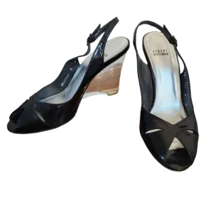 Stuart Weitzman Slingback Patent Leather Lucite Wedge Shoes Size 9