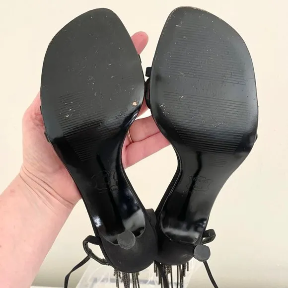 Stuart Weitzman Streamlines Womens Strappy Heels sz 8 Shoes w/Rhinestone Tassels