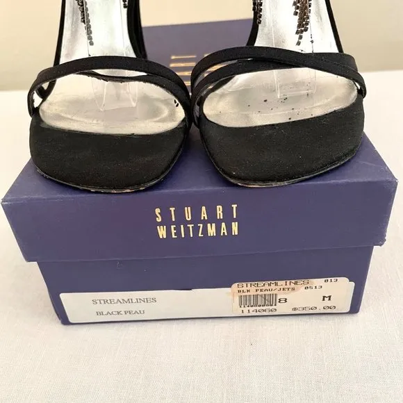 Stuart Weitzman Streamlines Womens Strappy Heels sz 8 Shoes w/Rhinestone Tassels