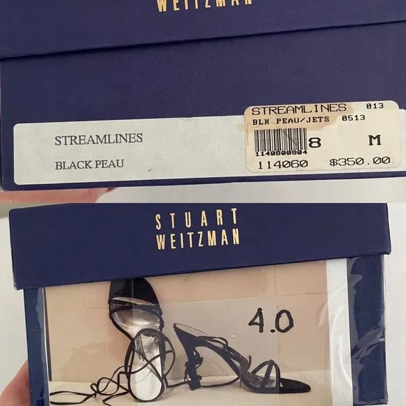 Stuart Weitzman Streamlines Womens Strappy Heels sz 8 Shoes w/Rhinestone Tassels