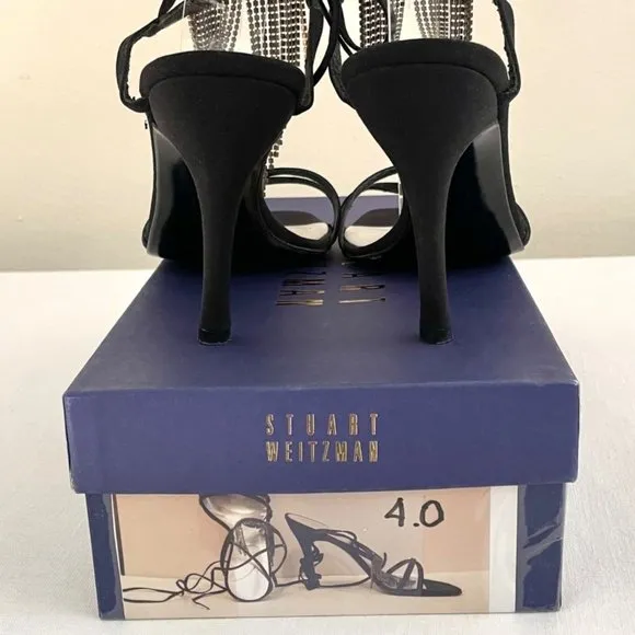 Stuart Weitzman Streamlines Womens Strappy Heels sz 8 Shoes w/Rhinestone Tassels