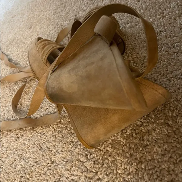 Stuart Weitzman Tan suede wedge heel sandals size 7.5 festival chic boho coastal