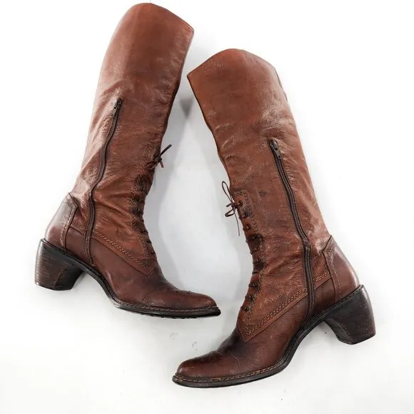 STUART WEITZMAN Vintage Brown Leather Laced Oxford Style Boots