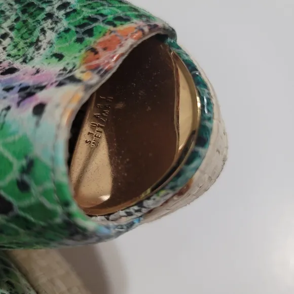 Stuart Weitzman Wedge Platform Slingback Sandals Size‎ 9 Green Blue Snake Print