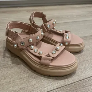 Stuart Weitzman Zoelie Crystal Platform Leather Sandals Pink Size 6 C/36.5 EU