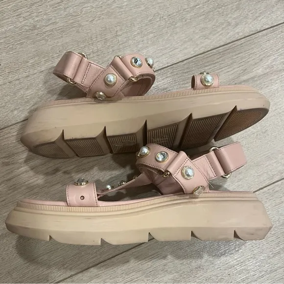 Stuart Weitzman Zoelie Crystal Platform Leather Sandals Pink Size 6 C/36.5 EU