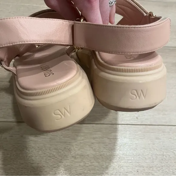 Stuart Weitzman Zoelie Crystal Platform Leather Sandals Pink Size 6 C/36.5 EU