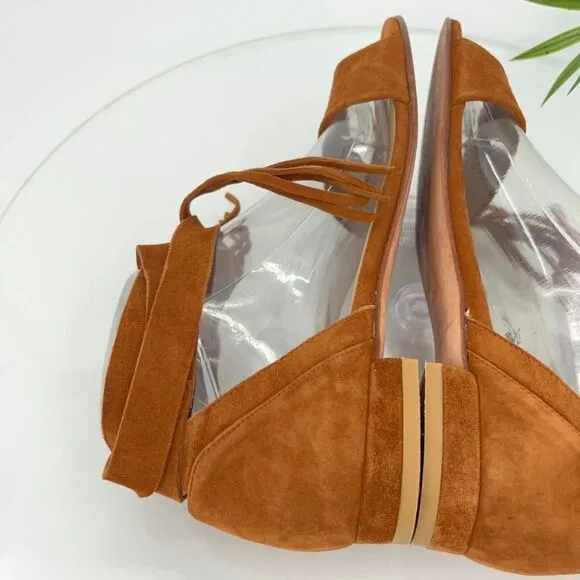 Stuart Weitzman Corbata Sandals Women's 7 Brown Suede Ankle Wrap Boho Hippie