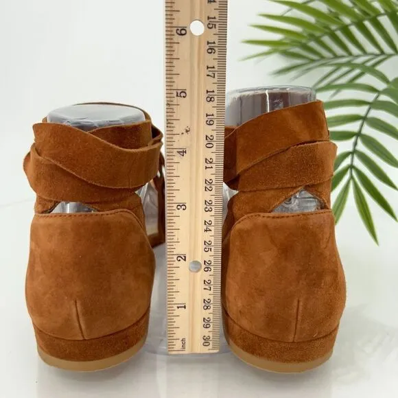 Stuart Weitzman Corbata Sandals Women's 7 Brown Suede Ankle Wrap Boho Hippie