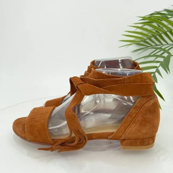 Stuart Weitzman Corbata Sandals Women's 7 Brown Suede Ankle Wrap Boho Hippie
