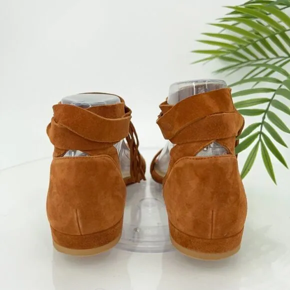 Stuart Weitzman Corbata Sandals Women's 7 Brown Suede Ankle Wrap Boho Hippie