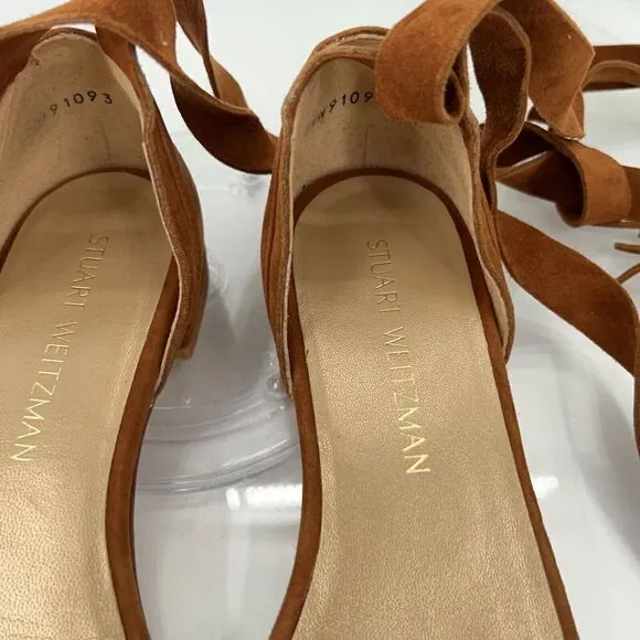 Stuart Weitzman Corbata Sandals Women's 7 Brown Suede Ankle Wrap Boho Hippie