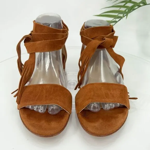 Stuart Weitzman Corbata Sandals Women's 7 Brown Suede Ankle Wrap Boho Hippie