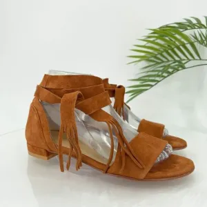 Stuart Weitzman Corbata Sandals Women's 7 Brown Suede Ankle Wrap Boho Hippie