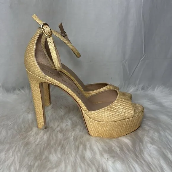 Stuart Weitzman Women's Straw Platform Sandals Sz 9