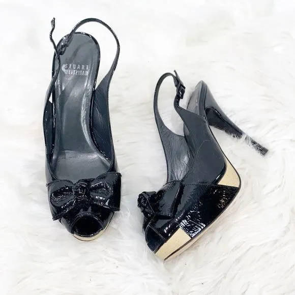 Stuart Weitzman Black Patent Leather Platform Heel