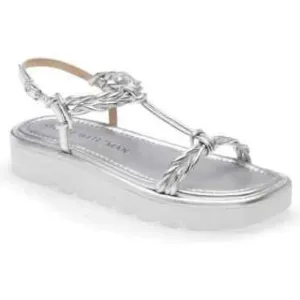 Stuart Weitzman Silver Calypso Lift Metallic Leather Platform, size 8.5